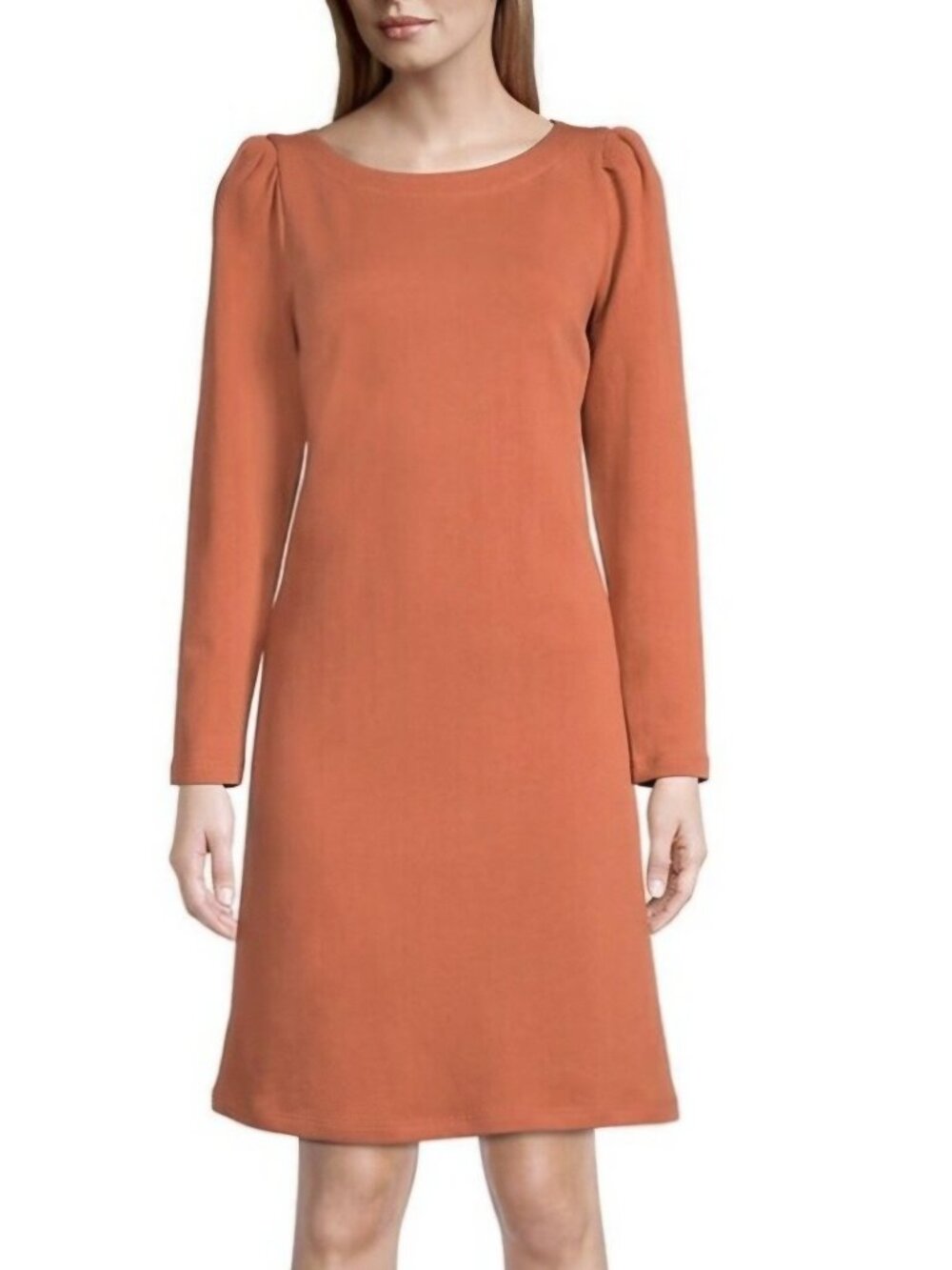 LOFT Rust Shift Cotton Dress Relaxed fit PUFF SLEEVE SWEATSHIRT Auburn Size 10
